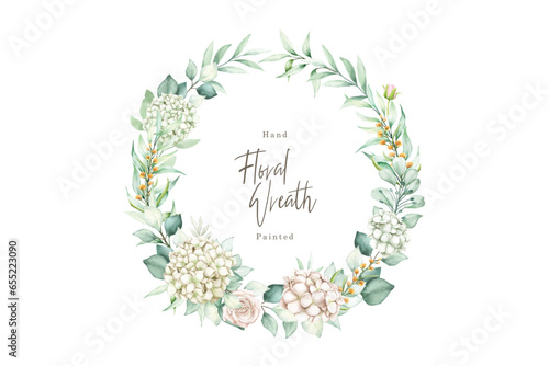 watercolor hydrangea floral wreath illustration