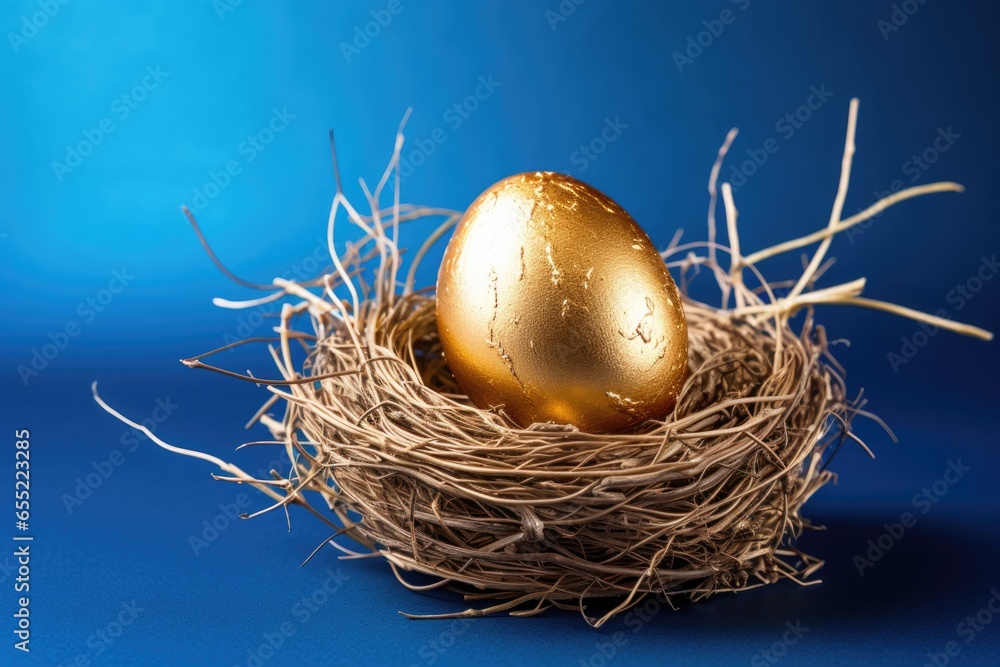 elegant golden nest egg with a blue background elegant golden nest egg with a blue background