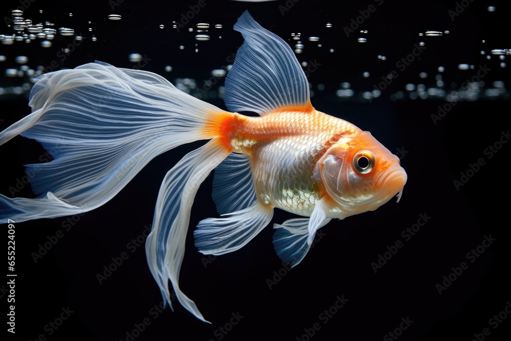 a goldfish investigating its reflection in the aquarium glass a goldfish investigating its reflection in the aquarium glass