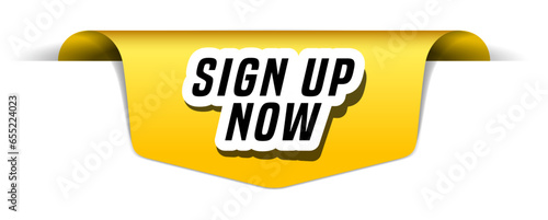 Colorful vector flat design banner sign up now. This sign is well adapted for web design.