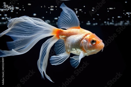 a goldfish investigating its reflection in the aquarium glass