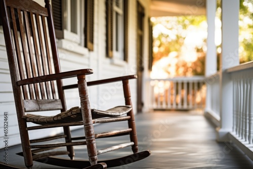 close-up of empty rocking chair on a porch photo