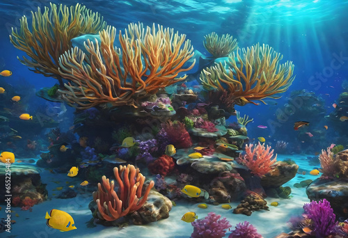 Underwater. Ocean. Sea Life. Marine. Coral Reef. Aquatic. Diving. Undersea World. Biodiversity. Nature. Submerged. Scuba Diving. Marine Life. Exploration. Blue Water. AI Generated.