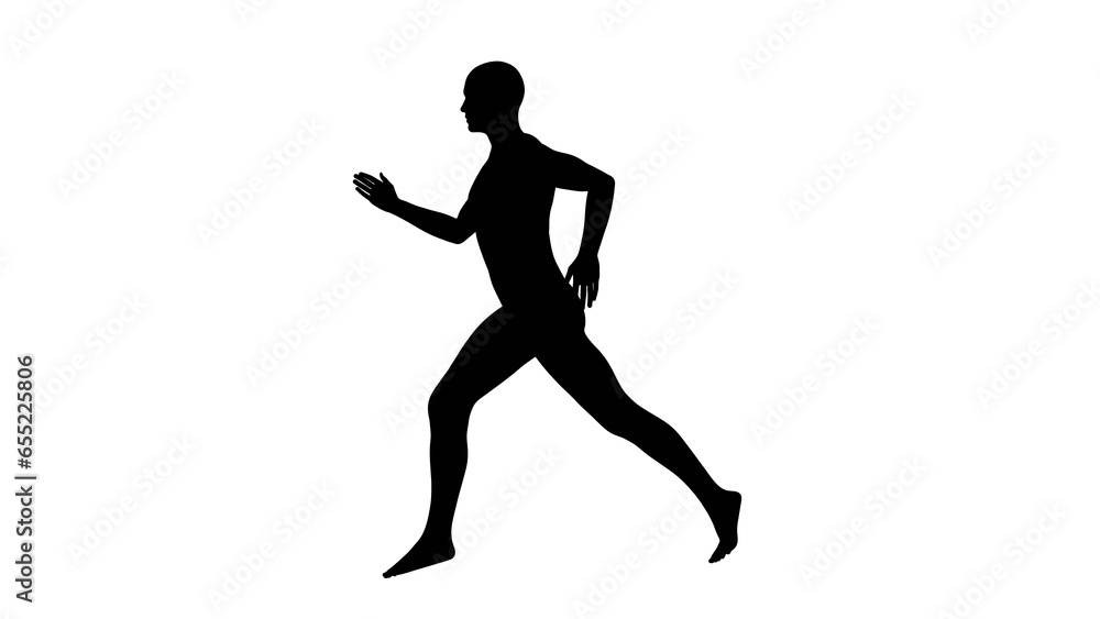 Silhouette of a beautiful young athletic man running or jogging, transparent background. 3d illustration (rendering).