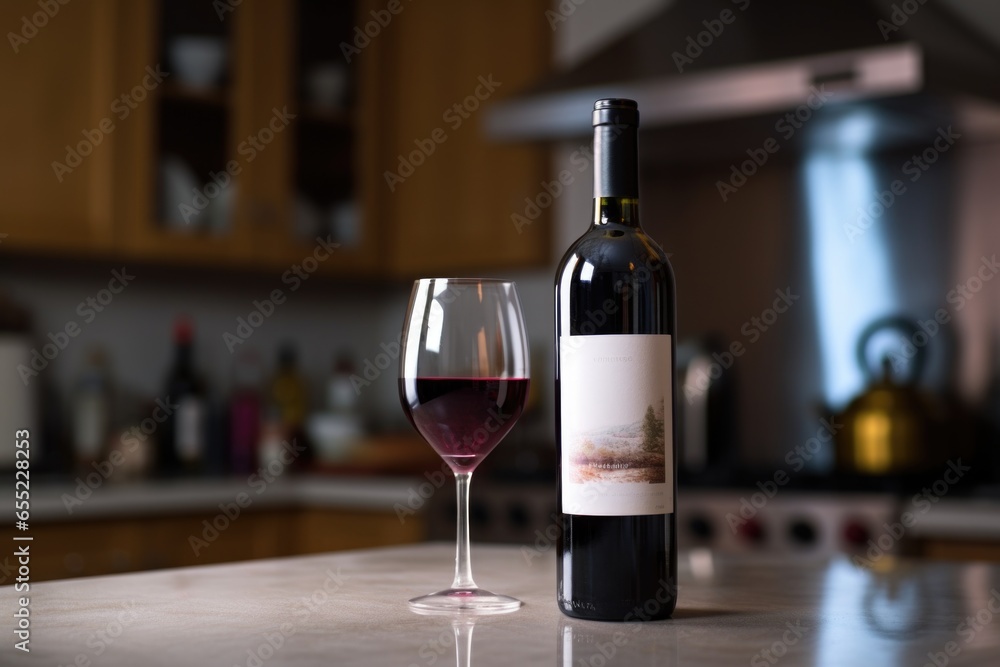 a single, unopened bottle of wine on a kitchen counter