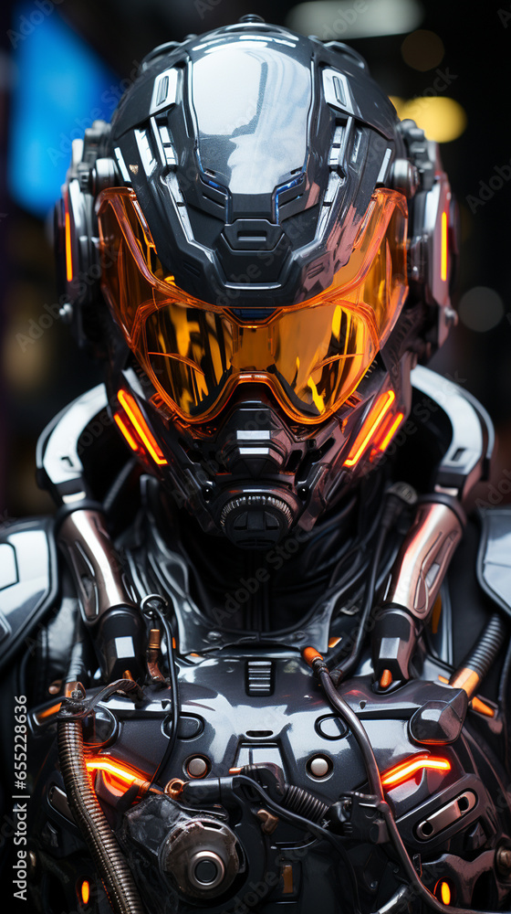 Futuristic Elegance: Neon Armor Portrait. Elegance meets futurism in this portrait featuring neon-lit armor, symbolizing the blend of style and technology. A striking futuristic vision. Futuristic Elegance: Neon Armor Portrait. Elegance meets futurism in this portrait featuring neon-lit armor, symbolizing the blend of style and technology. A striking futuristic vision.