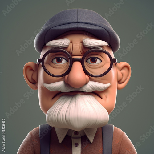 3D Cartoon old man with glasses avatar  Generative AI