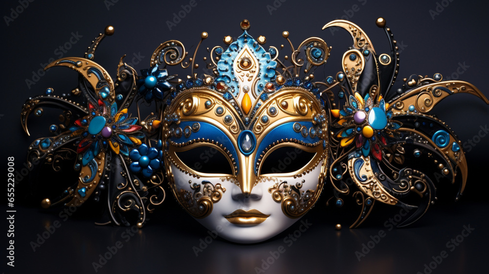 Carnival mask on black, Generative AI