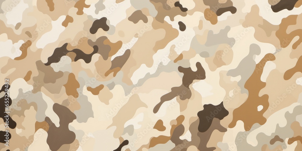 A military, hunting, or paintball camouflage design with a seamless rough texture in a light brown and khaki beige color scheme. The surface design texture is a tileable abstract modern classic camo. A military, hunting, or paintball camouflage design with a seamless rough texture in a light brown and khaki beige color scheme. The surface design texture is a tileable abstract modern classic camo.