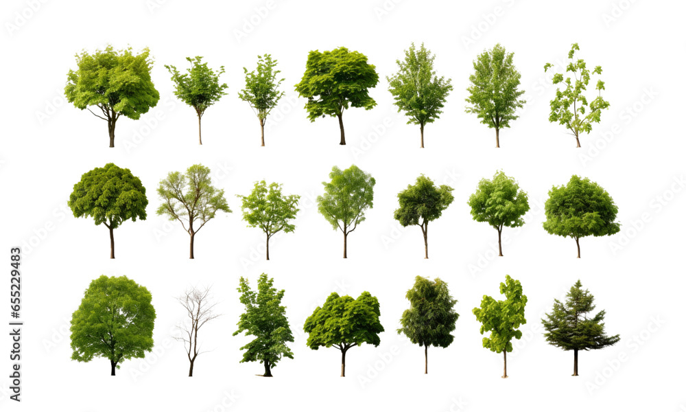 A set of realistic tree images on a transparent background. - obrazy, fototapety, plakaty 