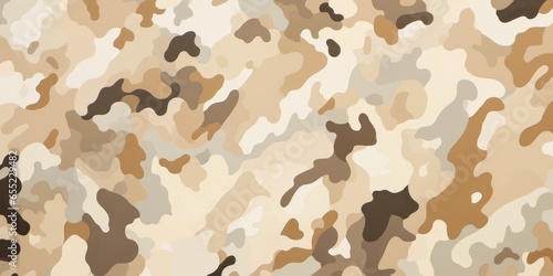 A military, hunting, or paintball camouflage design with a seamless rough texture in a light brown and khaki beige color scheme. The surface design texture is a tileable abstract modern classic camo.