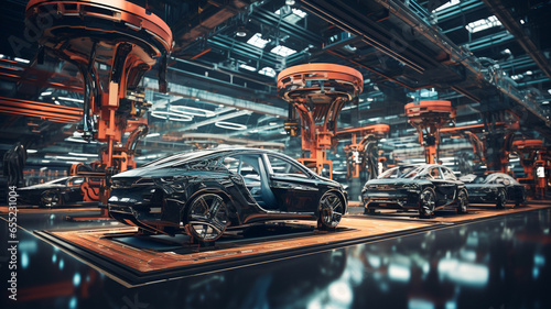 Automobile assembly plant. Car manufacturer. Car factory. Generative AI
