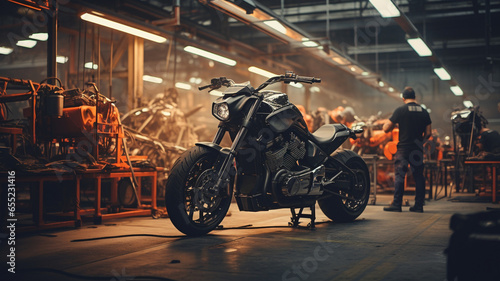 Motorcycle assembly plant. Motorcycle manufacturer. Motorcycle factory. Generative AI