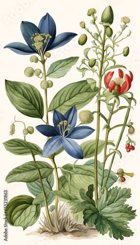 Botanical illustration of flowers on a white background