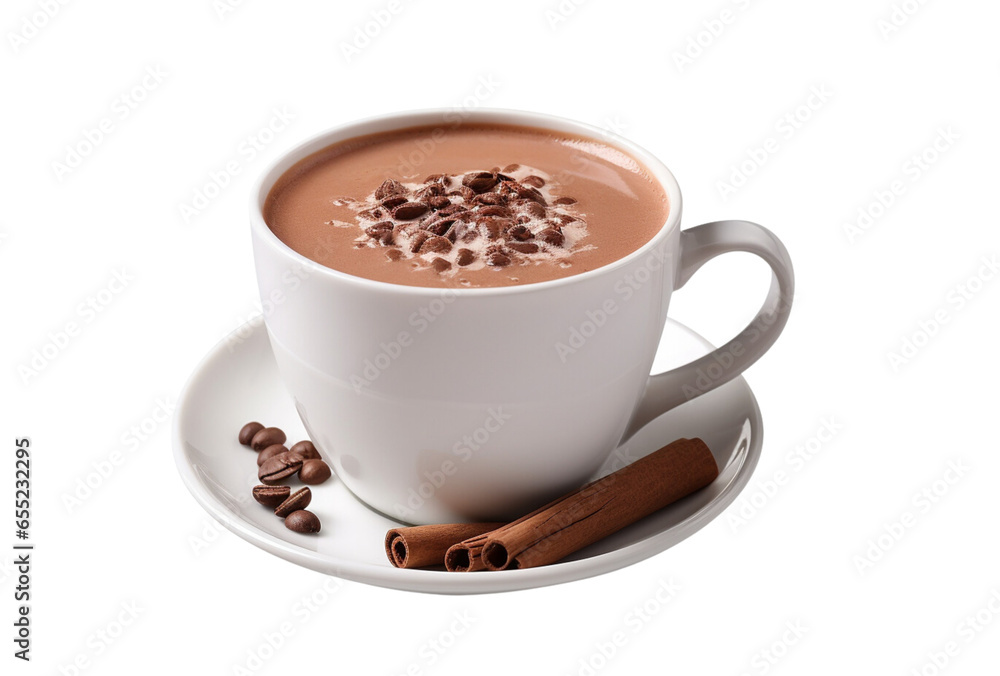 Hot chocolate drink in a mug, transparent background