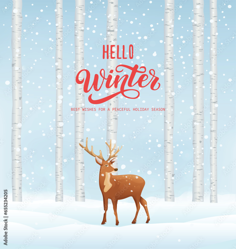 Naklejka premium Winter background, landscape. New year and Christmas greeting card.