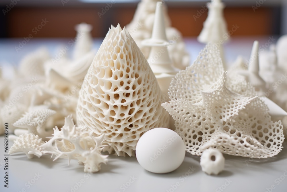 pile of 3d-printed objects on a clean white table