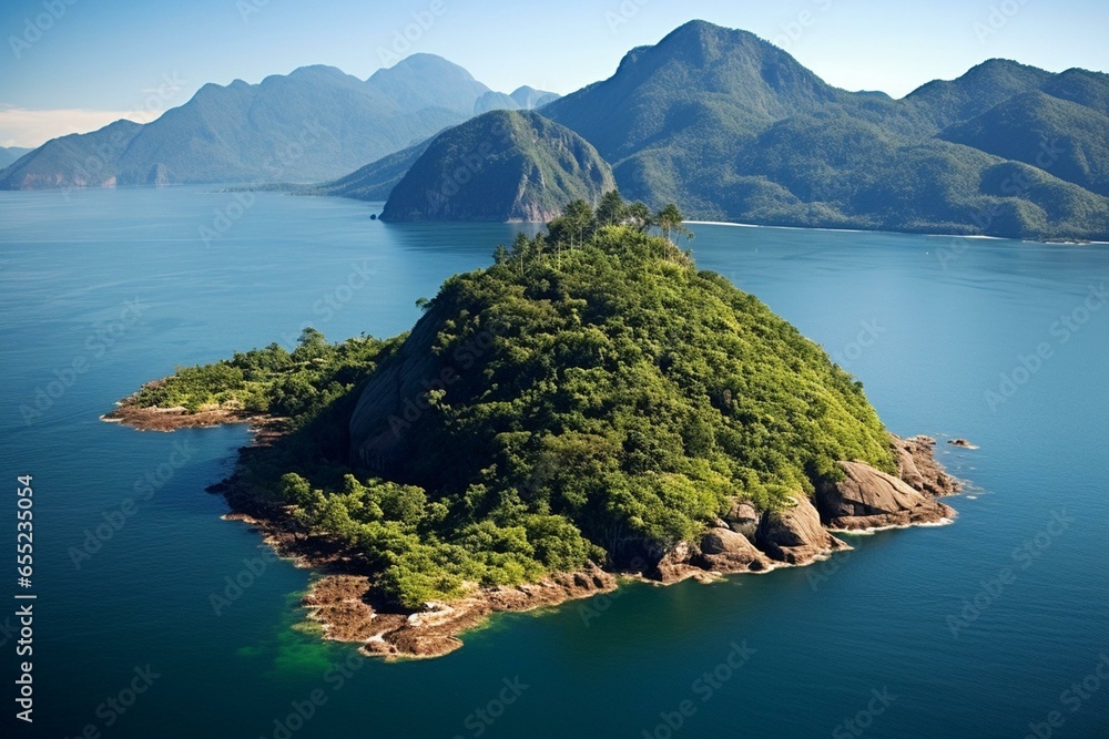 Large island in Rio de Janeiro, near Angra dos Reis. Generative AI - obrazy, fototapety, plakaty 