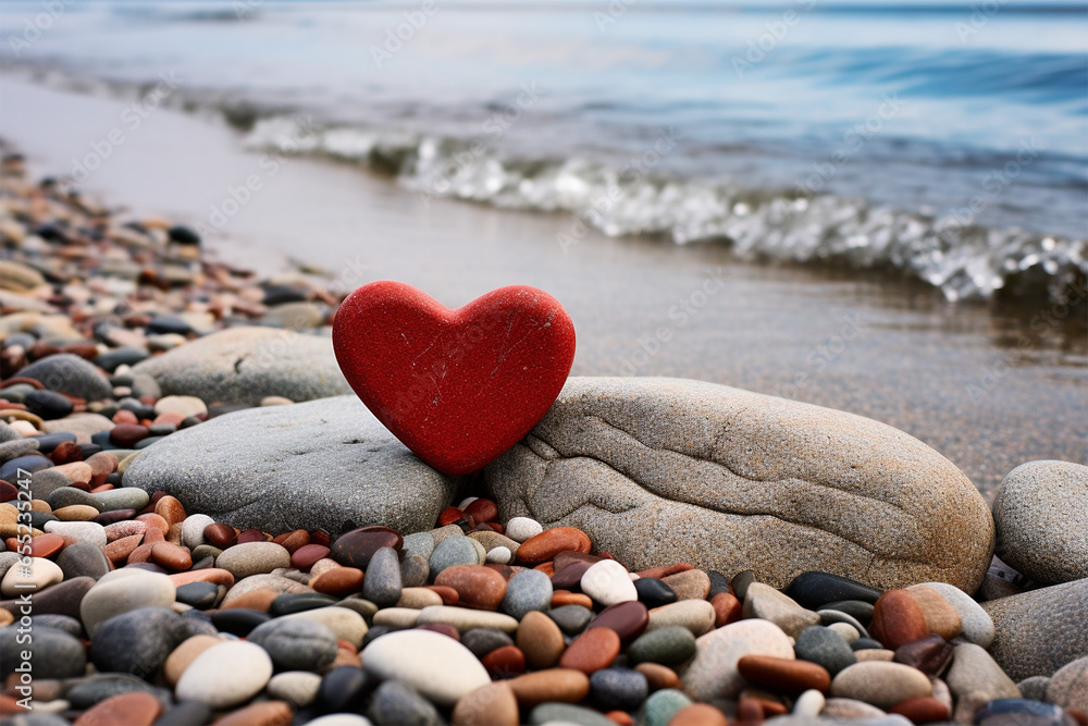 Fototapeta premium heart shaped stone on sand