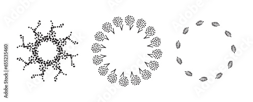 Wreath group in quirky vector style isolated on white background. Decorative frame collection for playful antique graphics. Monochrome ornate quirky illustration. 