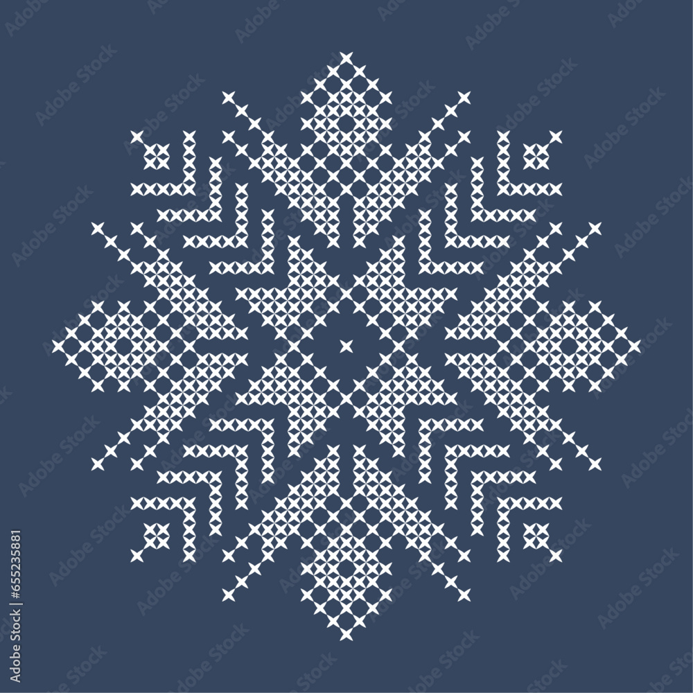Winter cross stitch snowflake design, folk art snow craft pattern Winter cross stitch snowflake design, folk art snow craft pattern