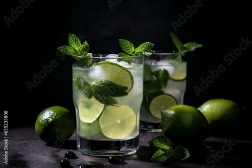 Ice-cold cocktail with mint and lime. Generative AI