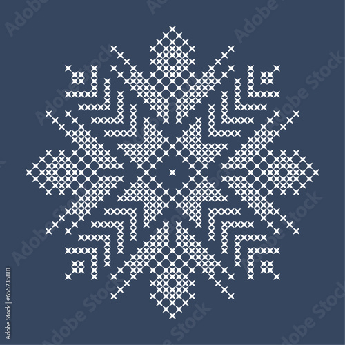 Winter cross stitch snowflake design, folk art snow craft pattern