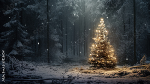 christmas tree in the forest at night