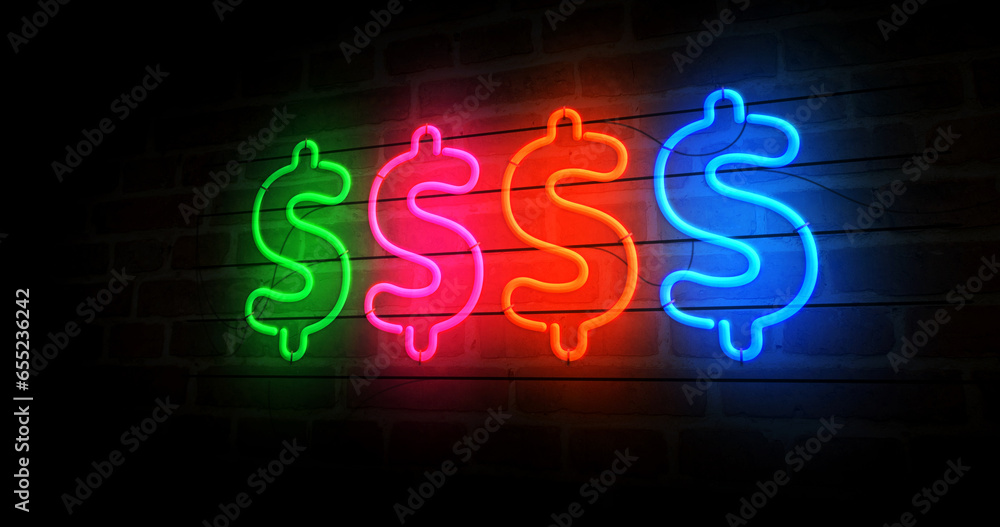 Dollar money symbol neon light 3d illustration Dollar money symbol neon light 3d illustration