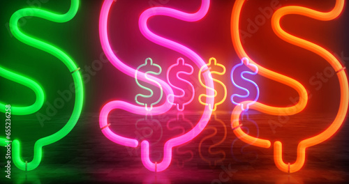 Dollar money symbol neon light 3d illustration