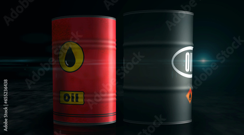 Oil crude brent petroleum fuel barrels in row
