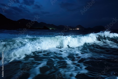 rough ocean waves captured during the night