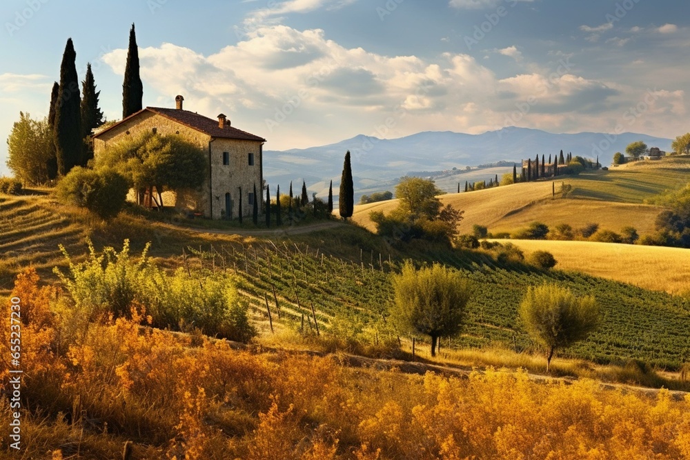 Scenic view of stunning rural Italian landscape. Generative AI
