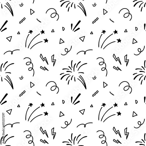 Cute line doodle firework seamless pattern. Vector illustration. Holiday event design. Christmas salute