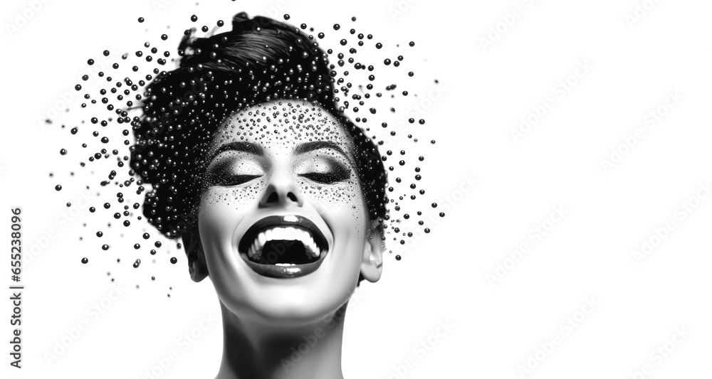 Artistic Portrait Of A Beauty Fashion  Model Woman. Black And White Image. Copy Space For Text, Design, Ad, Flyer.. Ai Generated
