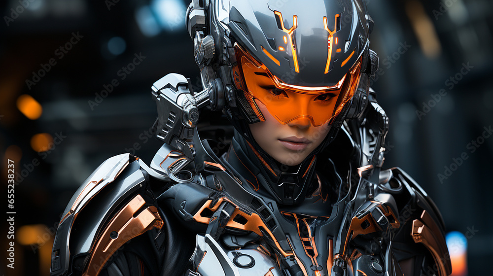 Futuristic Elegance: Neon Armor Portrait. Elegance meets futurism in this portrait featuring neon-lit armor, symbolizing the blend of style and technology. A striking futuristic vision. Futuristic Elegance: Neon Armor Portrait. Elegance meets futurism in this portrait featuring neon-lit armor, symbolizing the blend of style and technology. A striking futuristic vision.