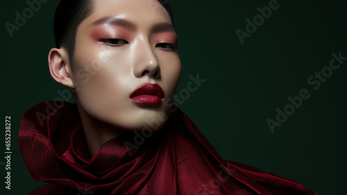 Asian man wearing makeup  men s makeup  men s cosmetics. Pride. Male stage makeup. Men   s grooming. Mens cosmetics photo  beauty industry advertising photo.