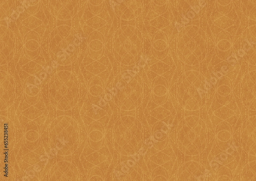 Hand-drawn unique abstract symmetrical seamless ornament light yellow on a darker yellow background, paper texture. Digital artwork, A4. (pattern: p10-2c)