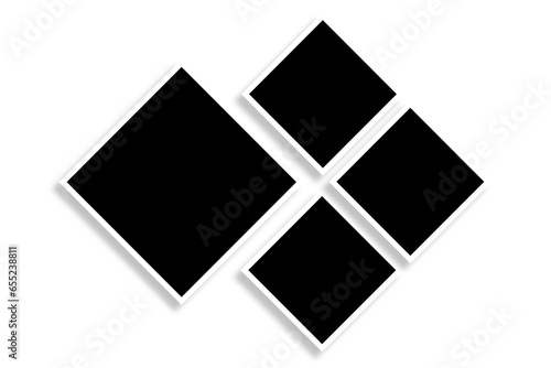 4 Blank square photo frames template in a simple creative layout. Used as a printable photo collage or a mock up for album pictures or photographs collection in a classic old style.