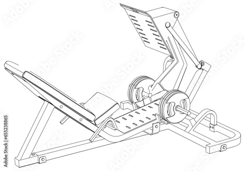 Leg Press machine. Gym equipment on white background vector illustration. Different fitness equipment for muscle building. Workout and training concept.