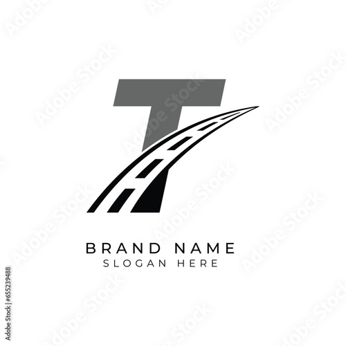Letter T logo asphalt for identity. Construction template vector illustration for brand