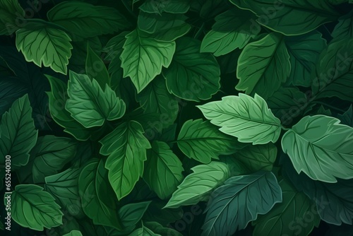 Realistic illustration of crumpled verdant leaves forming background. Generative AI
