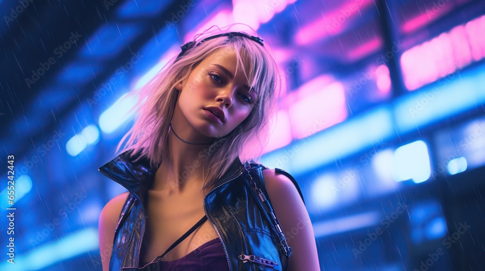 Girl on night city background Girl on night city background