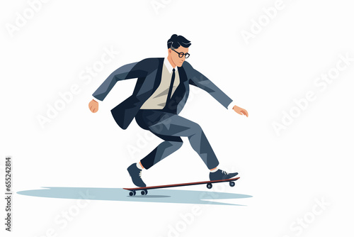 man in business suit skateboarding vector flat isolated vector style illustration