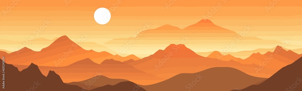 Sunrise over the mountains vector flat isolated vector style illustration