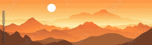 Sunrise over the mountains vector flat isolated vector style illustration