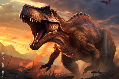 Illustration of powerful dinosaur. Generative AI photo