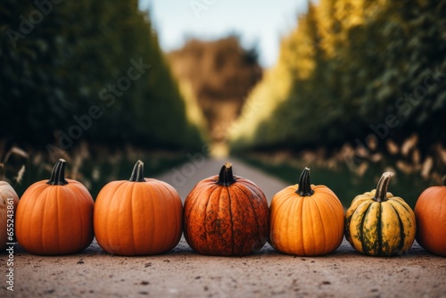 Season autumn fall harvest time tradition offer holiday many diversity fresh orange pumpkins Halloween Thanksgiving garden decor selection colorful gourds blurred background outside organic vegetables