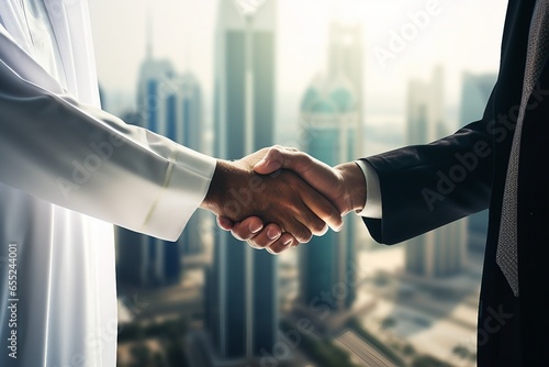 Arabian and Asian Businessmen Shake Hands. photo