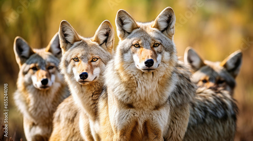 Group of coyotes in the wild close up © Venka
